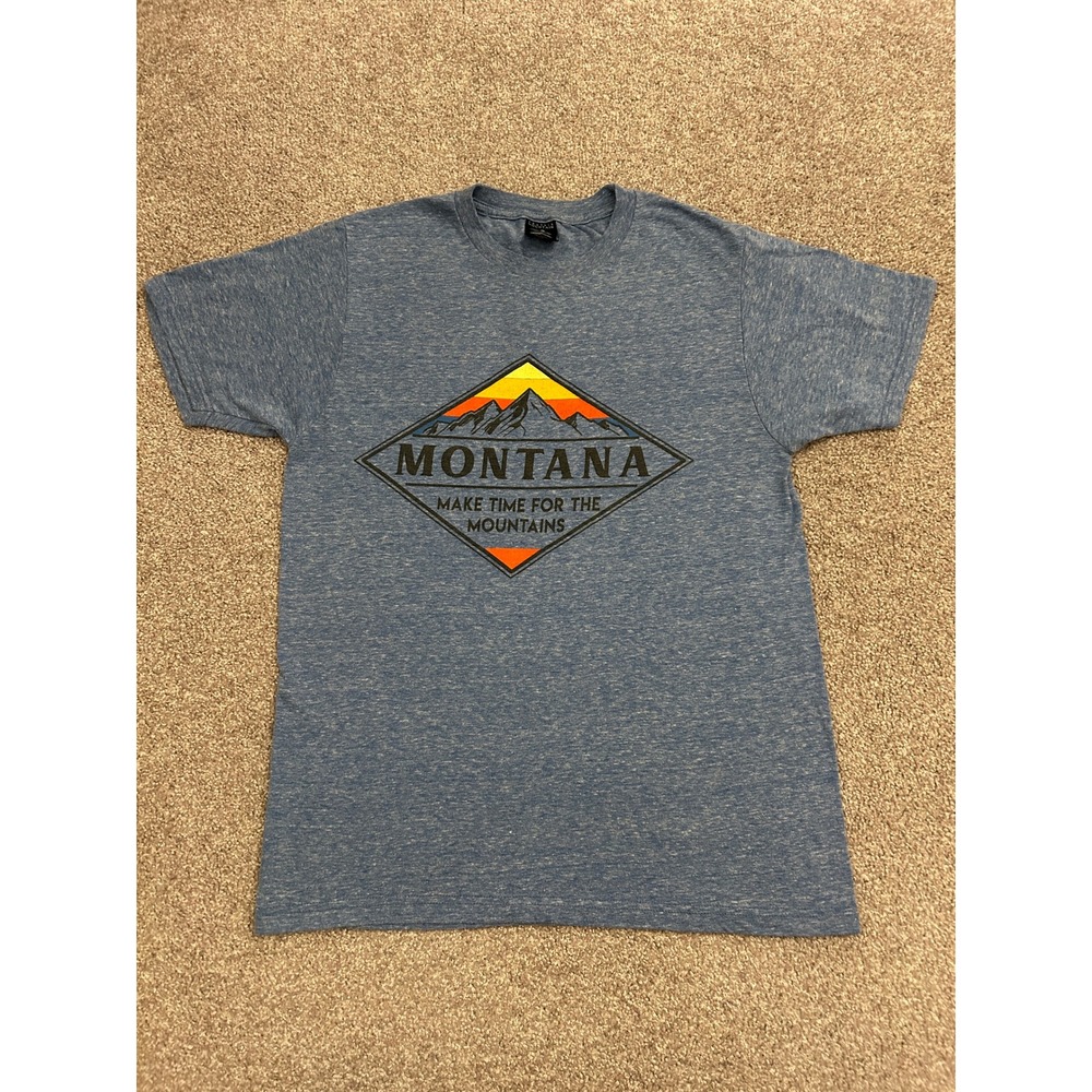 Prairie Mountain T Shirt Mens Small Blue Excellent Montana Graphic Tee